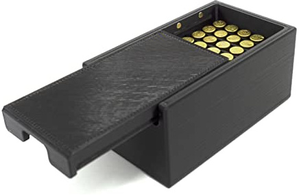 Kube3d Ammunition Case Compatible with .22 LR Rounds – Hard Plastic Protective Cover, Slide Lid Magnetic Box for Air Rifle Storage and Safety (Black)
