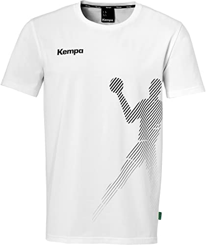 Kempa T-Shirt Black & White mit Rippe Kragen Baumwolle Shirt Herren - mit Player-Aufdruck - Sport Fitness Handball - weiß - Größe S