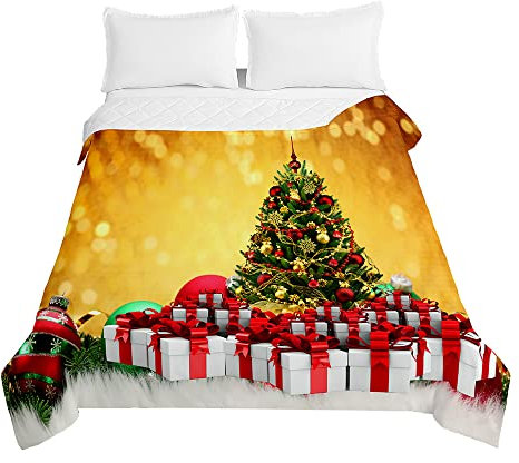 Odot Tagesdecke Bettüberwurf Modern für Doppelbetten, Weich und Bequem Kuscheldecke Gesteppte Quilt für Winter Plaid für Bett als Sofadecke Wohndecke (150x200cm,Xmas)