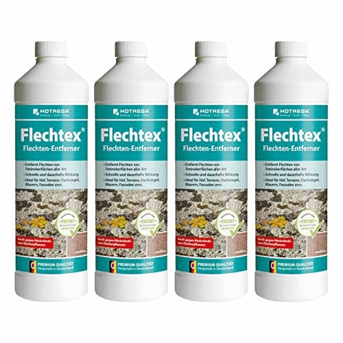 HOTREGA Flechtex 4x 1 Liter | gebrauchsfertiger Flechtenentferner | gegen Flechten und Algen auf Stein Beton Pflaster & Naturstein| säure- & chlorfrei