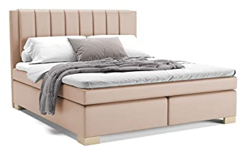 PANDA MÖBEL Maurice Boxspringbett 180 x 200 cm Doppelbett mit hochwertiger Pocket-Matratze und Topper, Polsterbett, Bett, Bettgestell, Stilvoll, Schlafzimmer, Modern (Beige, 180 x 200 cm)