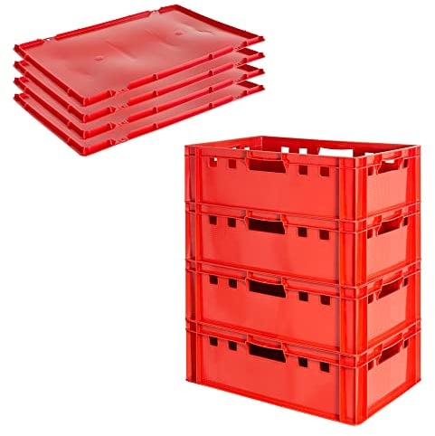 Fleischkiste E2 mit Deckeln Fleischkiste Rot Fleischerkiste Fleischkisten Kiste Fleischkiste Eurobox Lebensmittelecht 60 x 40 Metzgerkiste Auswahl Kingpower, Anzahl:4