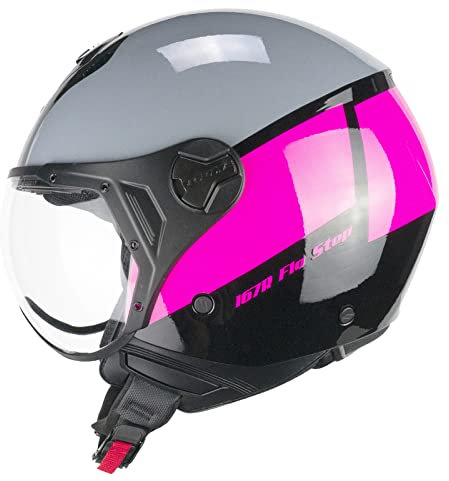 CGM Casco open face, 167R FLO STEP Grigio Fucsia sagomata, XXS (51-52cm)