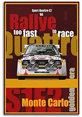 Vintage-Poster Monte Carlo Rallye Audi Quattro Sport S1 Poster, dekoratives Gemälde, Leinwand, Wandposter und Kunstbilddruck, modernes Familien-Schlafzimmer, Dekor-Poster, 40 x 60 cm