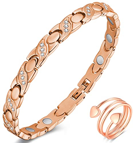 Vicmag Lymphdrainage Magnetarmband Damen Titanstahl Magnetische Armband Ultrastarke Magnete Geschenkbox mit Entfernungswerkzeug (RoseGold Kristall-X-Form)