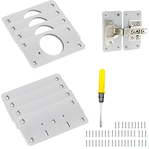 Juego de reparación de bisagras, 8 piezas de placa de reparación de bisagras de gabinetes, juego de reparación de bisagras de acero inoxidable, 9 x 5 cm, adecuado para armarios, muebles, cajones