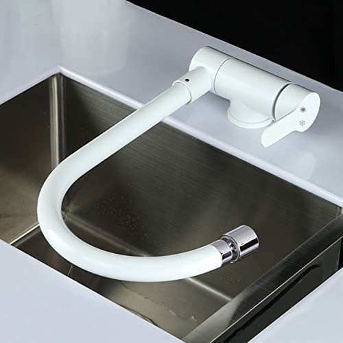 Wasserhahn Küche Klappbar Vorfenster, Mischbatterie Küche Vorfenster Weiß Edelstahl Wasser Kalt und Heiß Küchenarmatur-B