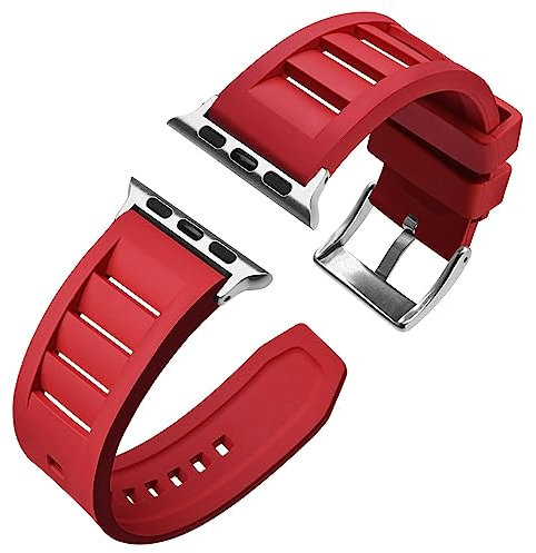 Anbeer Fluororubber Strap Compatible with Apple Watch Straps 49mm 45mm 44mm 42mm, Sport Straps Replacement Bands for iWatch Series 8 7 6 5 4 3 SE Ultra Women Men, Red