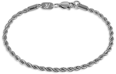 Men’s 3mm Twisted Rope Bracelet, Silver Streetwear Jewelry, Waterproof & Non-Fading, Stainless Steel, Bracelet for Men (L)