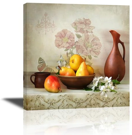 Piy Painting Birne Kunstdrücke auf Leinwand Früchte Thema Bilder 1er Leinwandbilder Moderne Gemälde Wanddekoration Mit Innenrahmen für Schlafzimmer Wohnzimmer Büro 30x30cm