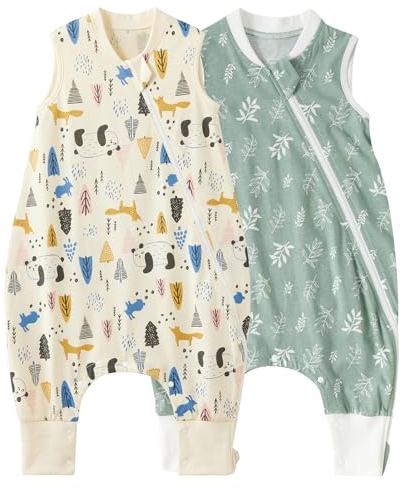 Duomiaomiao 2er Pack Baby Schlafsack mit füßen,0.5 Tog Ganzjahres Cartoon Jungen Schlafsack, leichter hochwertiger Baumwoll-Kinder Schlafsack, geeignet für Kinder im Alter Von 6 Monaten bis 6 Jahren