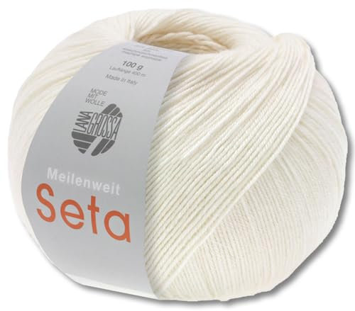 Frida's Wollhaus Lana Grossa 100 g Meilenweit 100 Seta Sockenwolle Merino Seide Garn 31 Farben (01 | Weiß)