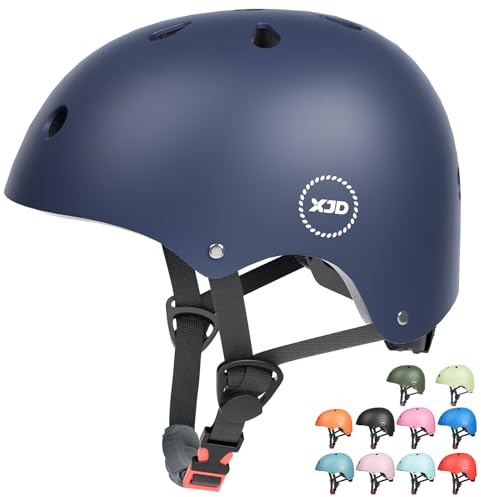 XJD Fahrradhelm Kinder Jugend Kinderhelm Einstellbare Skateboard Helm Skaterhelm für Fahrrad Skateboard Scooter Roller Kinderfahrradhelm für 3-13 Alt Mädchen und Jungen(M: 55-58 cm, Royal Blau)