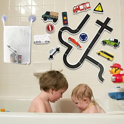 Delsen Badewannenspielzeug Set, Badespielzeug Baby ab 1 Jahr, Wasserspielzeug Kinder, Badewannen Spielzeug, Badespielzeug Mit Aufbewahrungstasche, Auto-Badespielzeug-Set für Jungen und Mädchen
