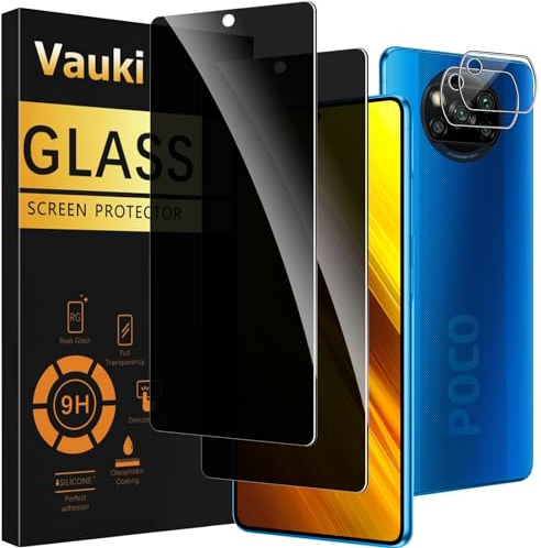 Vauki Protector Pantalla Privacidad para Xiaomi Poco X3 NFC/X3/X3 Pro con Protector Lente Cámara [2+2 Pieza],Cristal Templado Anti Espía Vidrio Película,9H Dureza Anti-Arañazo Privacy Screen Protector