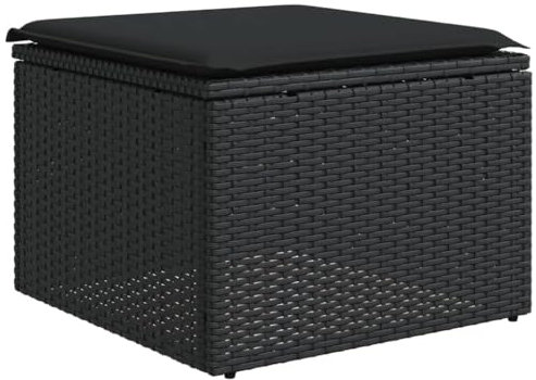 vidaXL Gartenhocker mit Kissen, Gartenstuhl mit abnehmbarem waschbarem Bezug, Hocker mit Stahlrahmen, Sitzhocker Terrassenhocker, Schwarz Poly Rattan