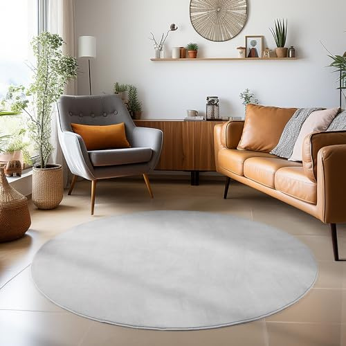 LIVUM Tapis Rond, Tapis de Salon, Unicolore Lavable en Microfibre Douce, Essential (Couleur: Gris Clair - Taille: 200 cm Rond)