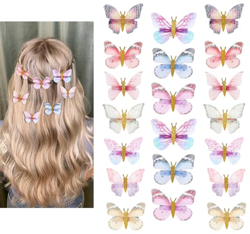 20 Stück Haarklammern Schmetterling, Bunte Schmetterlings Haarschmuck Haarspangen Mädchen Für Frauen Niedliche Feen-Haarspangen 3d-Haar-Accessoires Geschenke Für Frauen Mädchen Teenager