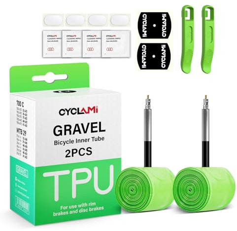 CYCLAMI 2PCS TPU Gravel Inner Tube 700C x 32-47 Gravel & 29 MTB Bike Compatible with 700 x 32C-47C Road Bike 29'' Mountain Bike,FV 45mm(Include 2 Tyre levers)
