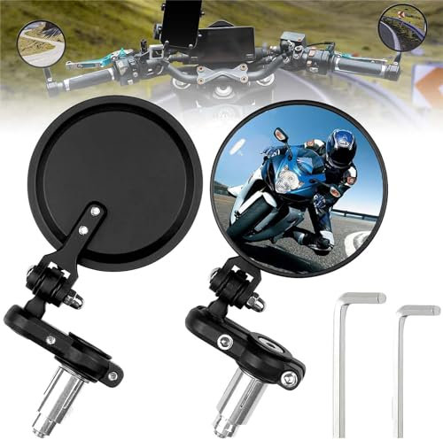 SoundZero 2 Pièces Retroviseur Moto Embout de Guidon, Rond Moto Miroir Compatible avec Scooter, Moto Embout de Guidon Rétroviseur Latéral Universel, 7/8 22mm Guidon Latéraux Miroirs, retroviseur moto