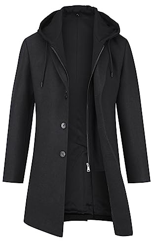 YOUTHUP Manteau Homme en Laine à Capuche Chaud Long d'Hiver Trench-Coat