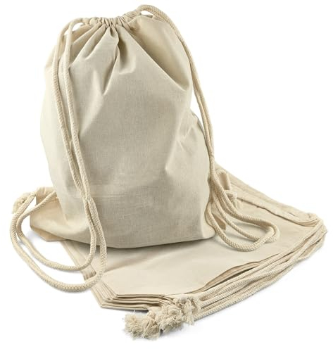 Netuno 5 Stück Baumwollrucksack Naturfarbe 38x42cm 140g Stoffrucksack mit Kordelzug Robuster Turnbeutel für Schule Sport Reisen Stoffbeutel zum Bemalen Personalisieren DIY Taschen Unbedruckt