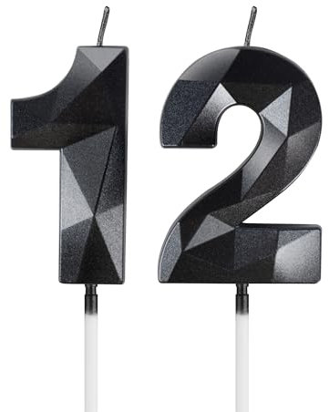 Schwarz Kerzen zum 12th Geburtstag, 3D Schwarz Zahl 12 Kerze für Kuchen, Junge Mädchen 12th Geburtstag Dekorationen, Schwarz Kuchendekorationen, Schwarz Kerze Kuchen für Geburtstagsfeier Hochzeitstag