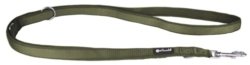Petlando Hundeleine 2m Mesh weich gepolstert, Olive, 230x1,5cm | Für kleine Hunde, 3-fach verstellbar, pflegeleicht, schnelltrocknend, Karabiner, Führleine, Freihandleine, Umhängeleine