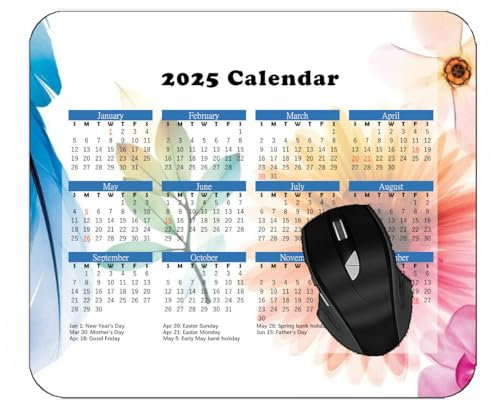 Gaming Mouse Pad 2025 Year Calendar,Flower Leaves Color BackgroundDesktop Notebook Mouse Mat for Working and Gaming