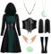 IEEILULU Mittelalter Kleidung Damen, Gothic Kleid Damen mit Kapuze, Halloween Mittelalter Kleid Damen mit Elfenohren, Korsett, Mittelalter Kostüm Damen für Karneval Halloween (Grün, L)