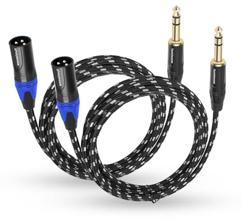 Yumiwoow Microphone Cable 10Ft,1/4 to XLR Cable,Quarter inch(6.35mm) TRS to XLR Male, 1/4 Stereo Jack to XLR Balanced Interconnect Cord Patch Cable,Compatible with Speakers, Audio Consoles 2Pack