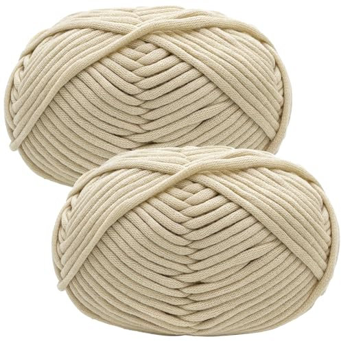 Häkelgarn Baumwolle Wolle zum Häkeln Chenille 2x50g Häkelwolle,Crochet Yarn Dickes Baumwoll-Nylon-Mischgarn Häkelgarn für Anfänger Beigefarbenes Garn