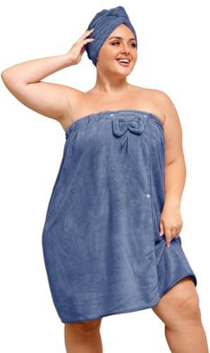HJMJY Asciugamano avvolgente taglia grande con asciugamano per capelli per donna, accappatoio da doccia/spa per donna, comodo asciugamano da bagno avvolgente per il corpo regolabile + asciugamano per