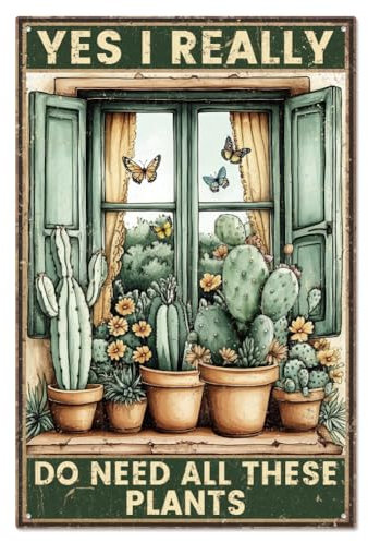 WADORN Metallblechschild Mit Kaktusmotiv Ja Ich Brauche Wirklich alle Diese Pflanzen Schilder Retro Blechschild Hängedeko Kaktuspflanzen Poster Wandschild Deko Für Heimdekoration 30x20cm