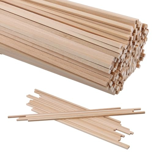 SENJEOK 200PCS 300 x 5mm Square Wood Dowel Rods, 12 Inch Wooden Basswood Strips Sticks for Crafting, DIY, Model Making