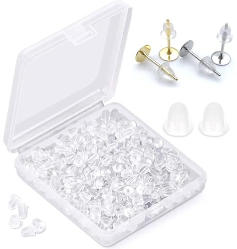 600 Pezzi Fermagli per Orecchini in Silicone, Ferma Orecchini in Silicone Universale 4 x 4 mm Trasparente Piccolo a Bottone, Tappo Antiallergico per Orecchini in Silicone
