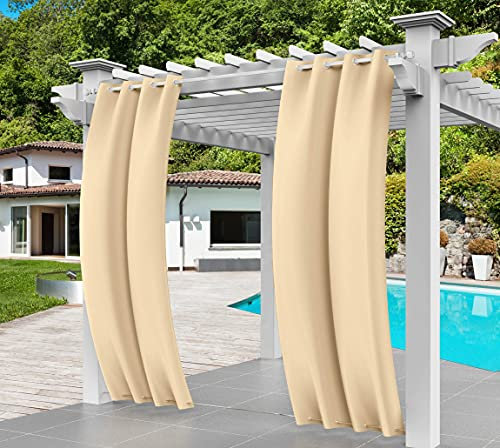 Comlax Outdoor Vorhang Wetterfest, Beige Vorhänge Balkon mit Öse Oben Unten Wasserdicht, Winddicht, Sichtschutz und Sonnenschutz für Veranda/Pavillons/Pergola/Gärten, 1 Stück
