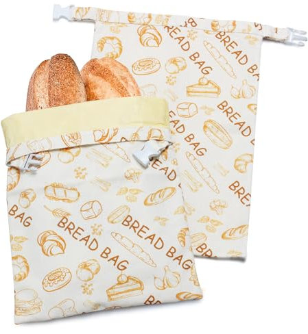OUMOR 2 Pack Reusable Beeswax Bread Bags, Bees Wax Wraps Reusable Linen Bread Bags for Homemade Bread, Cotton Beeswax Bread Bags for Sourdough, Beeswax Wraps for Food to Keep Fresh