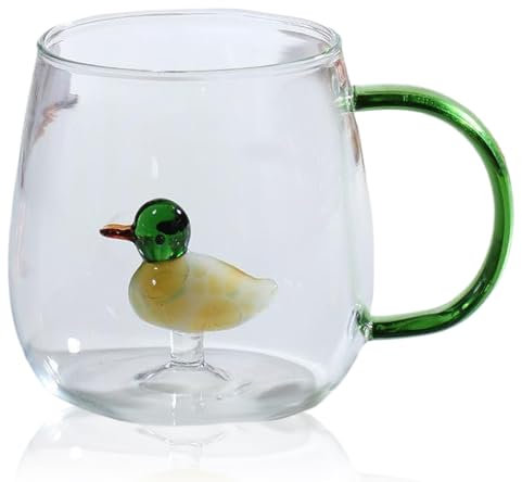 KYEQATY Duck Mug Cute Mug 400ml 3D Duck Mug Heat Resistant Clear Glass Tea Cups Coffee Mug with Handle for Coffee Tea Milk Latte Unique Gifts
