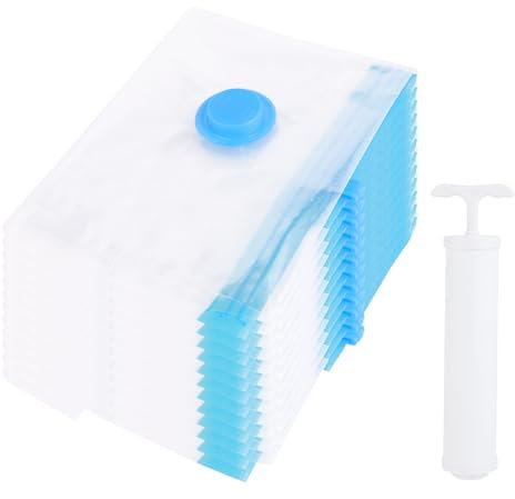 12 Vakuumbeutel für Kleidung - Vacuum Bags for Clothing, 60×40cm, mit Handpumpe, wiederverwendbar, geeignet für Kleidung, Bettwäsche und Kissen