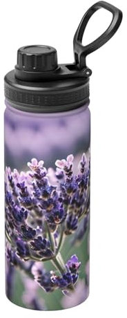 Stainless Steel Water Bottle Lavender flower Print BPA Free Double wall Insulated Sports Flask 18oz