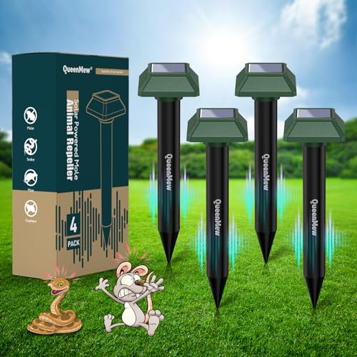 Ahuyentador de Topos Solar 4 Piezas, Ahuyentador de Jabalies para Jardín de Patio, 700 M² Impermeable Exterior Repelente Salamanquesas Serpientes para Rata Conejo Ardilla Mapache Serpiente