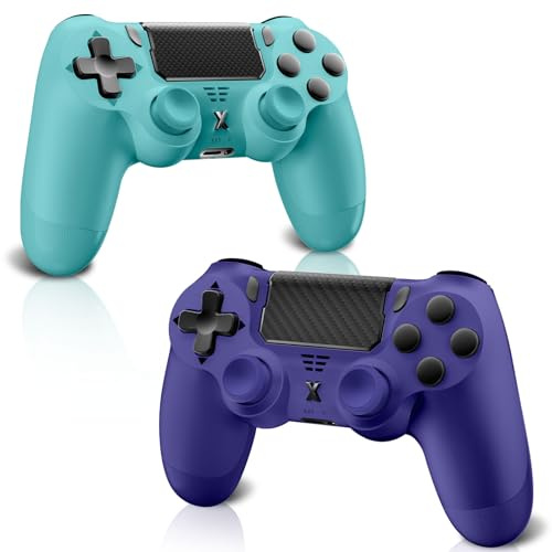 Wireless Controller für PS-4, Wireless Controller für PS-4/Pro/Slim/PC, Bluetooth-Gamepad-Joystick mit Dual-Vibration, Touchpanel, 3,5-mm-Audiobuchse, Sechs-Achsen-Upgrade, Ergonomisch (Blau+Lila)