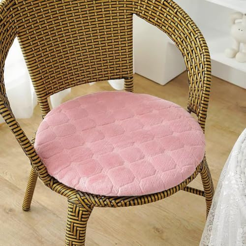 Sitzkissen Rund 50cm Rosa, 1er-Set 4 cm Dicke Weiche Stuhlkissen mit rutschfest Waschbar Samtbezug, Sitzkissen Stuhl mit Reißverschluss, Chair Cushion für Indoor Esszimmer Küche Outdoor Garten