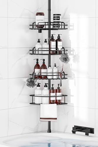 HAMITOR Etagere Douche Telescopique Angle: 4 Etages en Metal Rangement