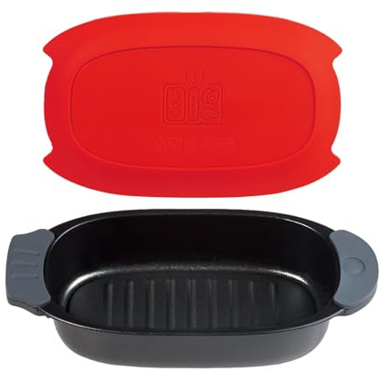 MKYSAIL 33 OZ Microwave Grill Pan with Lid, Compact Microwave Cookware | Microwave Potato Cooker & Cooking Gadgets for Single Servings & Fast Family Sides, Portable for RV, Dorm, Gift (Red)