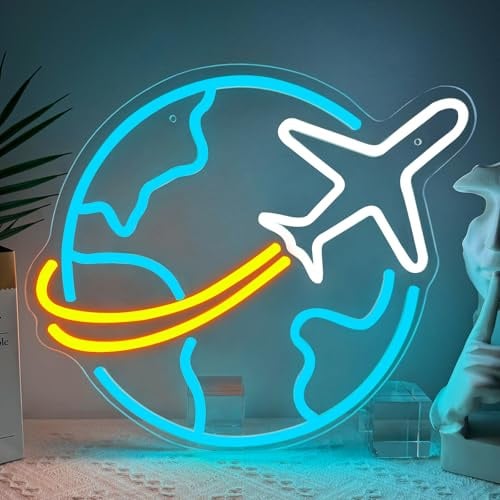 Planet Neon Schild Flugzeug Led Schild für Wanddekoration Erde Neonlicht Dimmbar USB Powered für Bar Piloten Flugbegleiter Reise Fans Game Zone Club Party