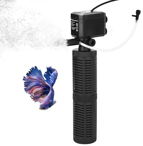 hygger Fish Tank Filter, 4 in 1 Aquarium Filter Pump Internal, Fish Filter Pump, Turtle Tank Fliter, Filtration Circulation Oxygenation Wave-making, for 113-189L Freshwater Saltwater, 20W 800L/H