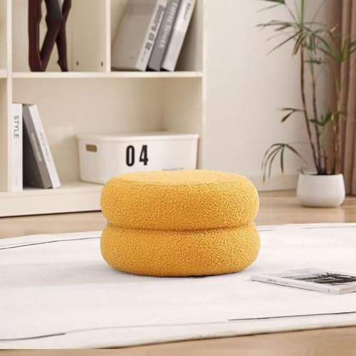Runder Weicher Pouf-Hocker aus Stoff Vielseitiger Fußhocker als Schminkstuhl für Make-up, Schuhwechselhocker Bodenstuhl für Wohnzimmer & Schlafzimmer(Yellow,S)