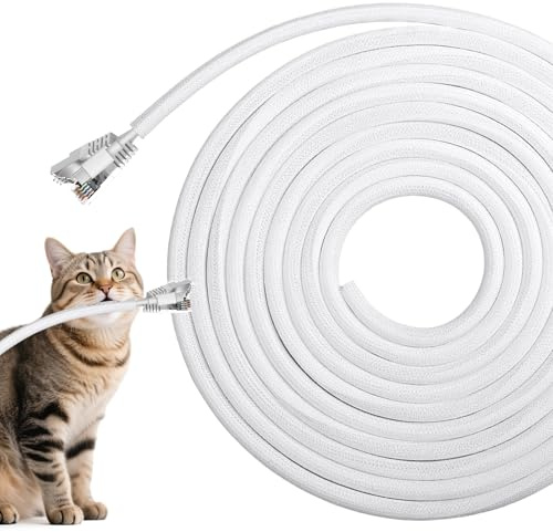 XLIUAX 5m Flexibler Textilien Kabelmantel, 10mm Kabelschlauch für Hunde und Katzen Zuschneidba Gewebter Kabelmantel Kabelkanal für Schreibtisch TV Computer PC Kabelschutz, Weiß